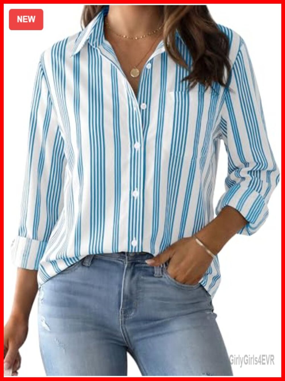 CUNLIN Women's Striped Button Down Shirt Long Sleeve Work Blouse
